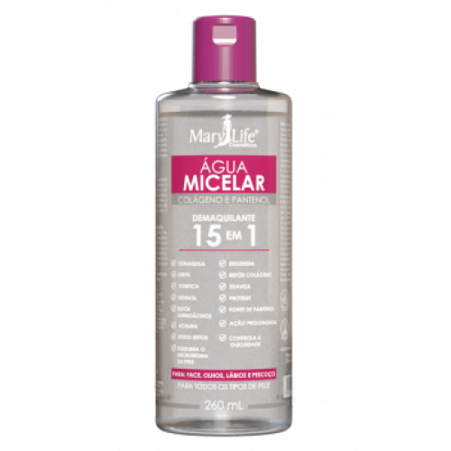 Água Micelar Demaquilante Colágeno e Pantenol Mary Life 260ml